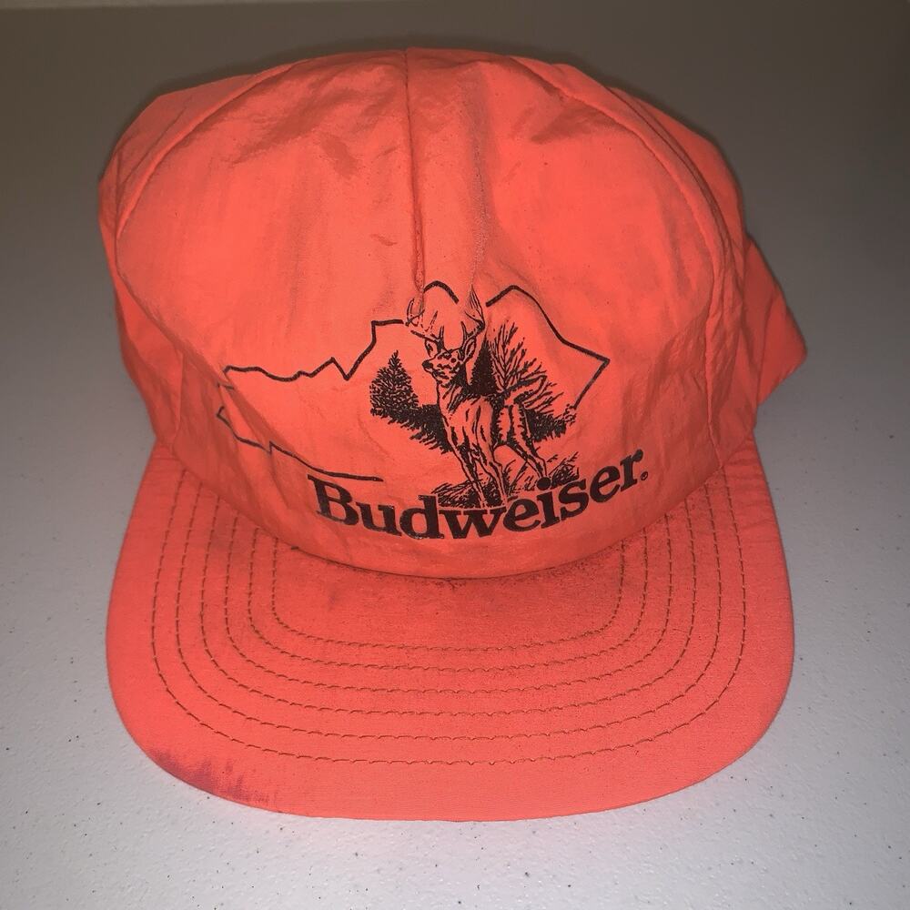 Vintage Budweiser Deer Hunting Virginia Orange Snapback Hat Cap USA